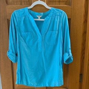 Sonoma Blue Blouse with Roll-Up Sleeves